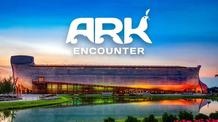 Noah's Ark replica at sunset